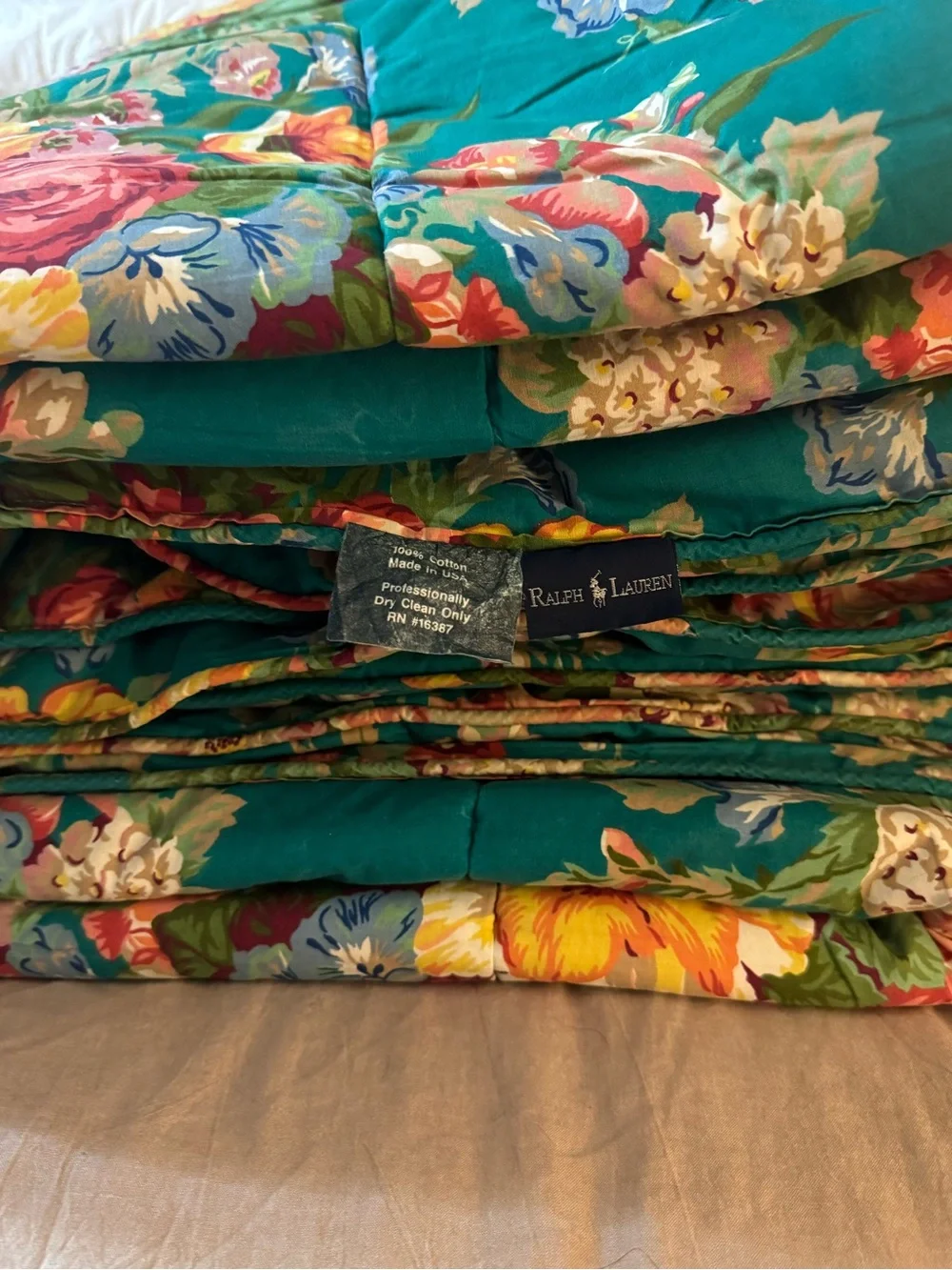 Ralph Lauren Vintage India Street Teal Floral Quilted Comforter Cottagecore